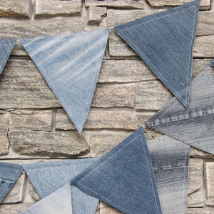 Recycelte Denim-Flaggen-Girlande, Denim-Wimpelkette, Denim-Wimpelbanner, Denim-Strandhaus-Dekoration, Kinderzimmer-Girlande, Denim-Hochzeitsdekoration Bild 4