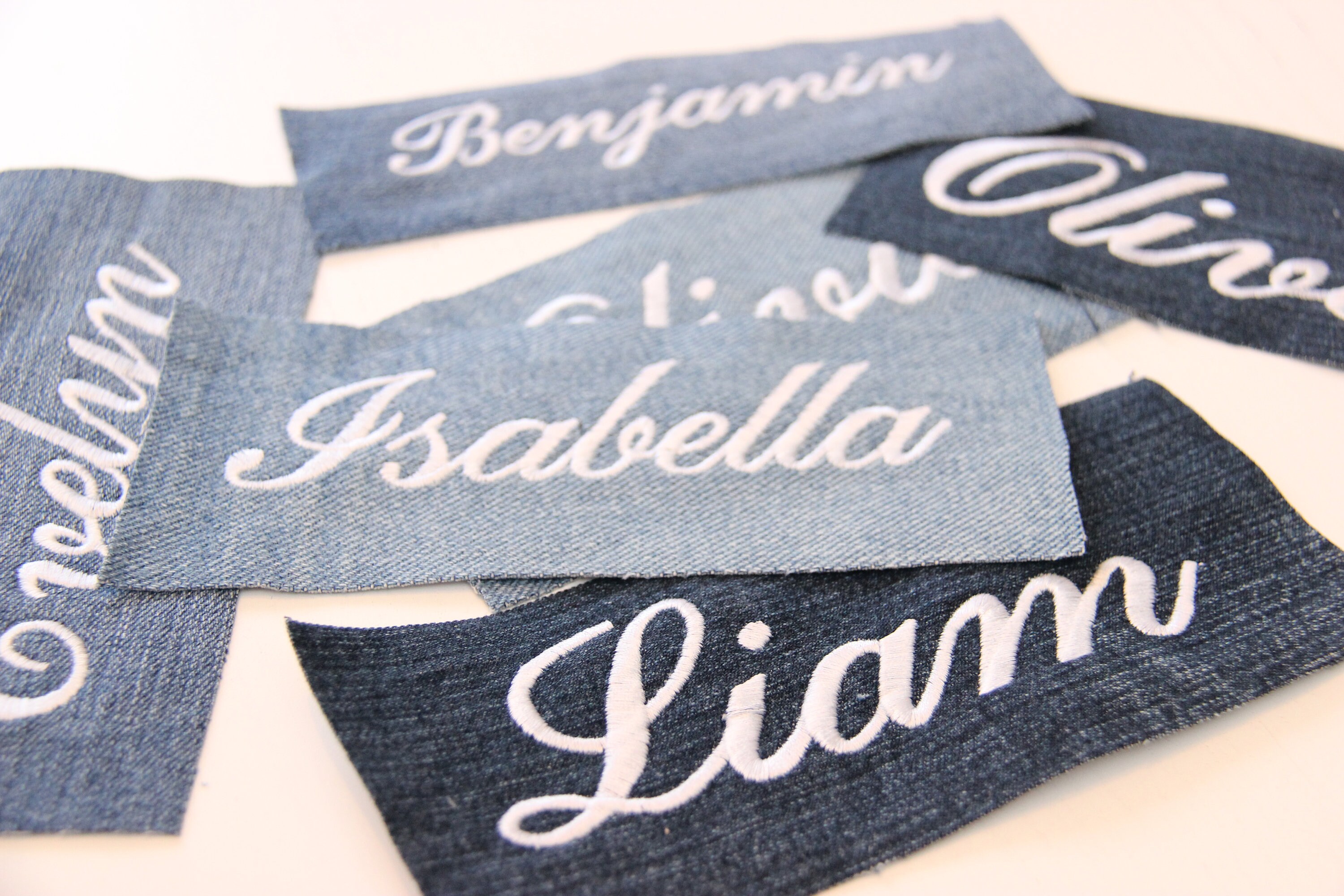 Name Embroidery , Sew on Name Back Patch , Recycled Denim Applique