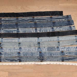 Pacchetto cinturini jeans, cinture denim, cinture rimosse denim, pacchetto scarti denim, set artigianale denim, cinture jeans blu, set fai da te denim