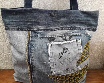 Sac cabas jean recyclé modèle unique