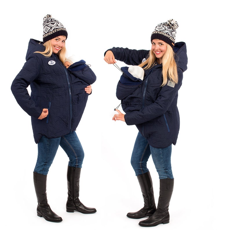 Babywearing jacket winter warm maternity coat quilted 3 in 1 fleece certified eco tex in navy NEVADA