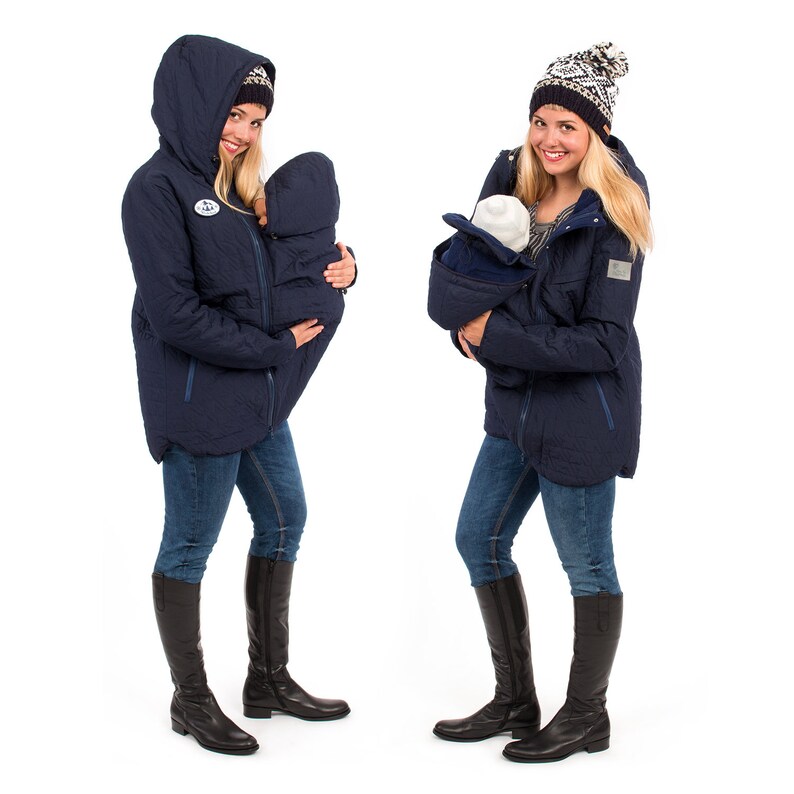 Babywearing jacket winter warm maternity coat quilted 3 in 1 fleece certified eco tex in navy NEVADA