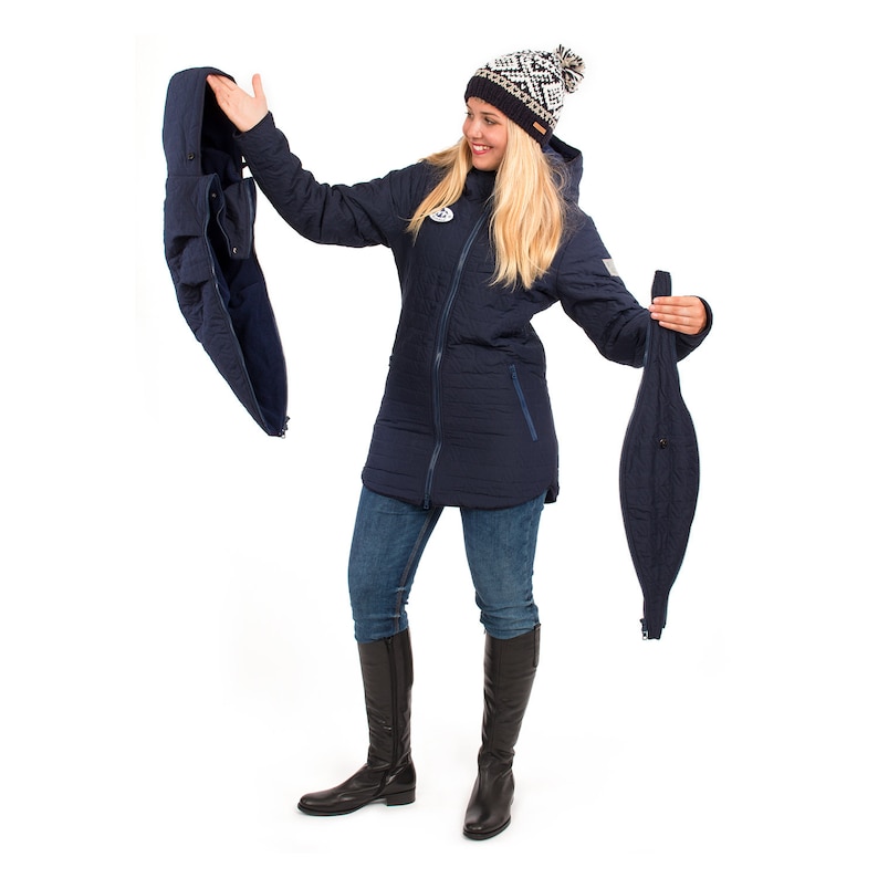 Babywearing jacket winter warm maternity coat quilted 3 in 1 fleece certified eco tex in navy NEVADA