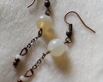 Boucles d'oreille agate blanche et cuivre