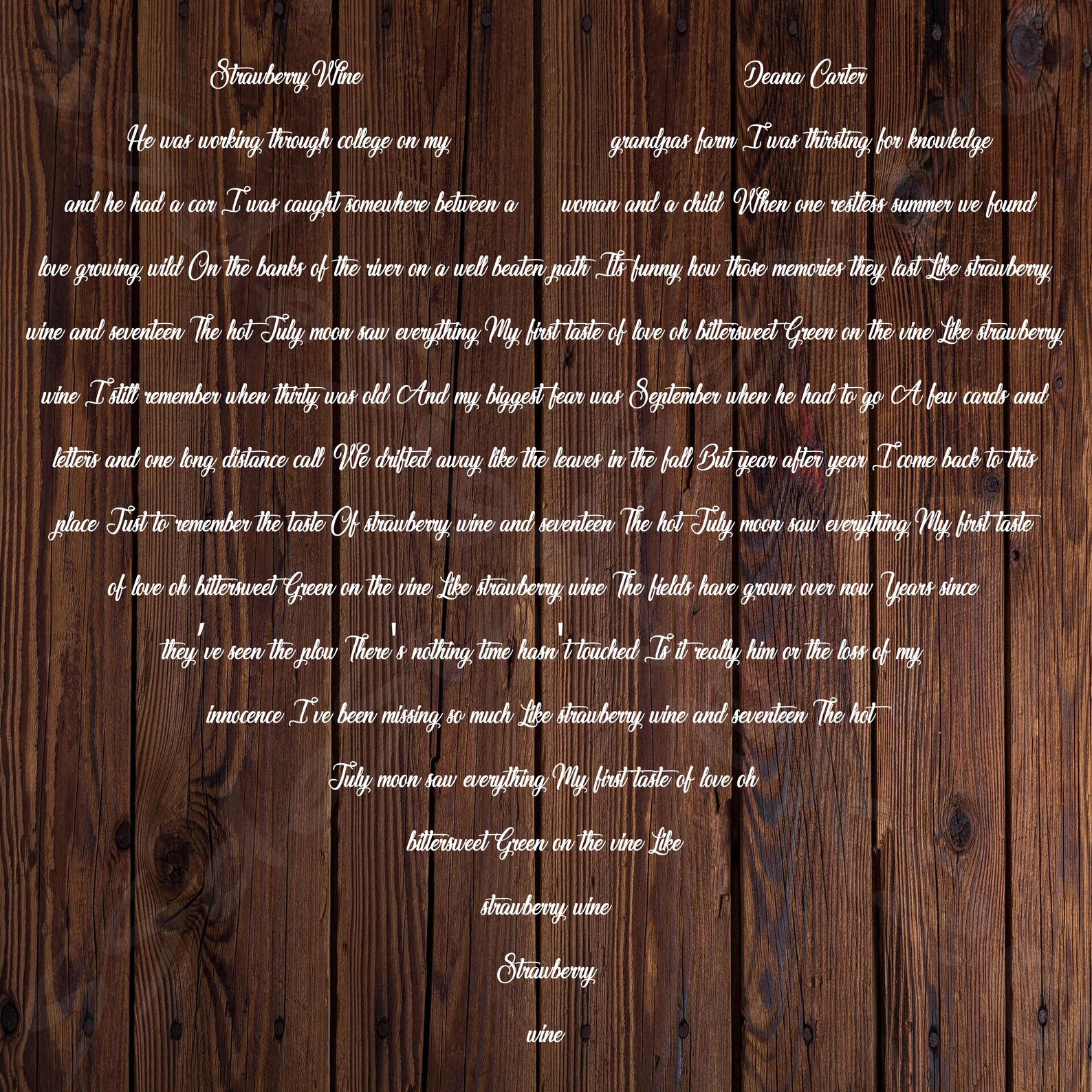 Strawberry Wine Lyrics Digital Image for Sublimation and/or Etsy