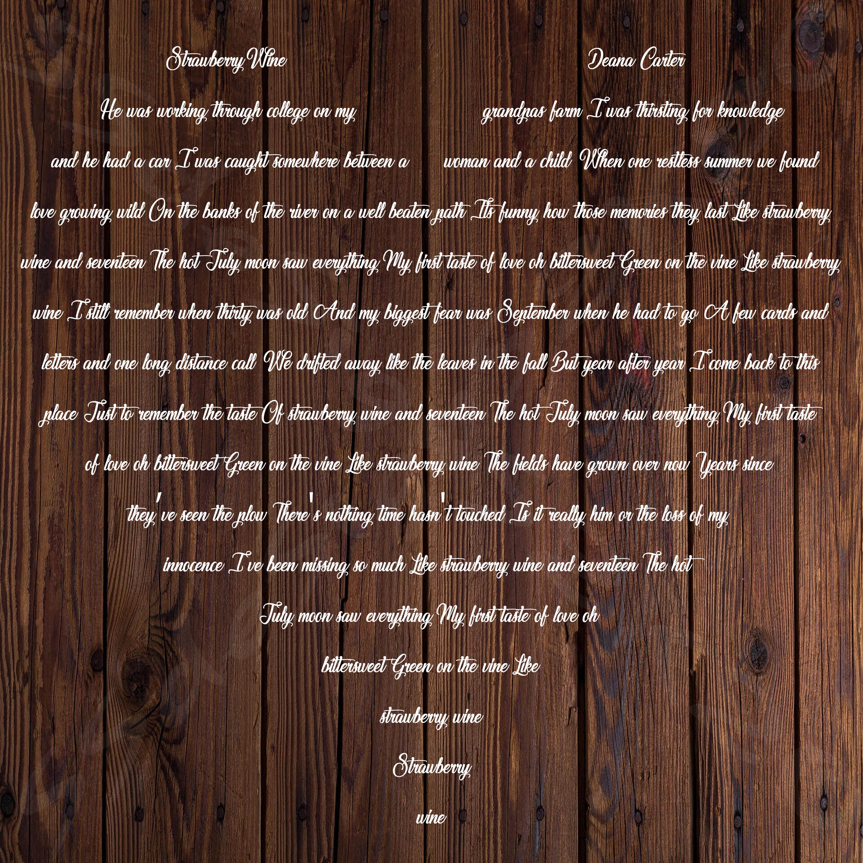 Strawberry Wine Lyrics Digital Image for Sublimation and/or Etsy