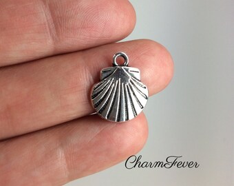 8 Sea Shell Charms- 14x16 mm - Antique Tibetan Silver Tone- One Sided Charm- Sea Theme- Shell Charm Ref. 797