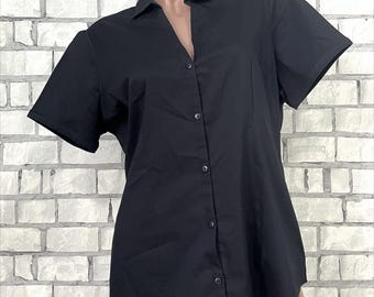 Womens minimalist blouse XL womens short sleeve blouse black top casual blouse casual shirt  office blouse  office shirt black blouse