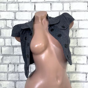 Vintage womens gray size S party sister gift evening cotton collared crop Bolero top
