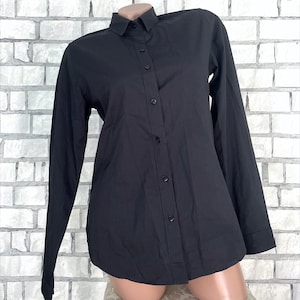 Womens minimalist blouse M womens long sleeve blouse black top casual blouse casual shirt  office blouse office shirt  black collared blouse