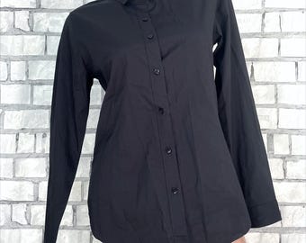 Womens minimalist blouse M womens long sleeve blouse black top casual blouse casual shirt  office blouse office shirt  black collared blouse