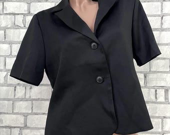 Womens Goth Gothic Blazer Summer Black Collared Office Formal Short sleeve Jacket, Size L