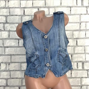 Sister gift womens denim Vest L jeans Vest BLUE denim Top Vintage BLUE jeans Top jeans Vest cotton womens Vest waistcoats Retro Vest