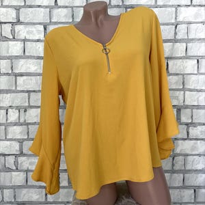 mustard  blouse L sister gift bell sleeve blouse evereday blouse office blouse secretary business formal Elegant blouse Evening blouse