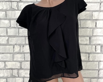 Womens blouse L short sleeve top ruffle blouse evening elegant blouse black top goth gothic top office secretary business formal blouse