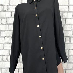 Womens minimalist blouse L long sleeve blouse black top casual blouse casual shirt  office blouse office shirt  black collared blouse