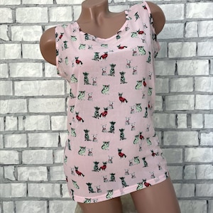 animals print blouse S womens blouse  womens sleeveless top summer Pink top sun beach top dog print top dog blouse sister gift