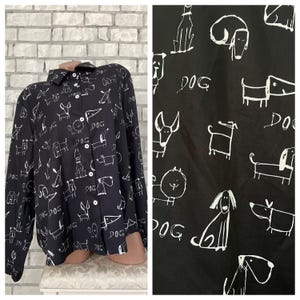 Womens dog print Blouse 2XL black white blouse elegant casual secretary business evening blouse animal print blouse collared blouse