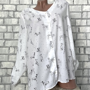 womens dog print blouse XL Dalmatian print blouse Elegant blouse office formal business secretary blouse animal print Dalmatian shirt