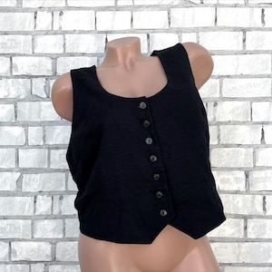 womens  black Linen  Vest  L black top goth Clothing goth Vest goth top Classic vest waistcoat Sleeveless Jacket formal vest wedding vest