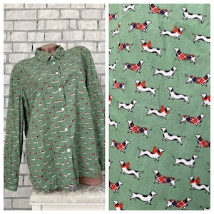 womens dog print blouse 2XL green blouse Elegant blouse office formal business secretary blouse animal print collared blouse casual blouse