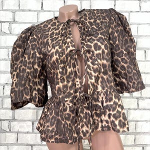 Womens leopard print blouse S  leopard print top elegant blouse evening blouse animal print top bell sleeves sister gift cotton blouse