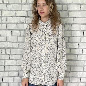 womens blouse XL casual collared blouse sister gift snake print shirt snake blouse office blouse  formal business  blouse secretary blouse