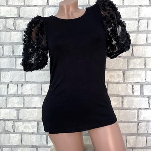 Womens black blouse S Vintage party evening sexy blouse short sleeve top black top goth gothic top lace top  gothic clothing bell sleeve top