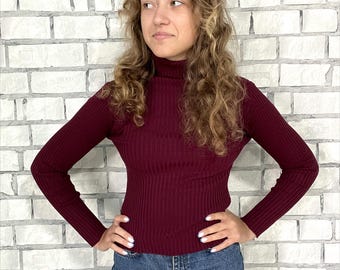 womens turtleneck sweater S/M burgundy sweater long sleeve sweater warm sweater warm top winter sweater winter top hig neck casual sweater
