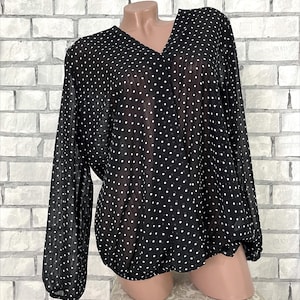 Womens Casual Blouse L wrap blouse black white blouse polka dot secretary business formal office blouse elegant evening blouse