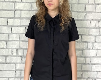 Women's minimalist blouse M womens short sleeve blouse black top casual blouse casual shirt  office blouse  office shirt black blouse