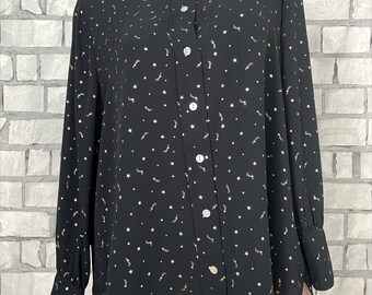 Vintage 3XL Galaxy Star Print Blouse, Black & Gold