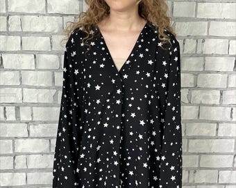 Womens Casual Blouse 2XL womens blouse star galaxy print blouse Black white blouse  secretary business formal blouse evening office blouse