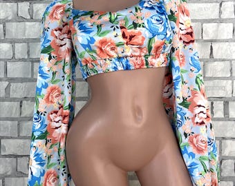 Vintage Floral Crop Top, Long Sleeve Made in Italy (S/M)