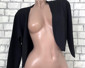 Vintage Black Bolero Shrug, Size L – Cropped Evening Jacket