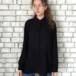 Womens minimalist blouse XL womens long sleeve blouse black top casual blouse casual shirt  office blouse office shirt collared blouse