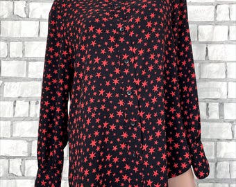 Vintage Star Galaxy Print Blouse - Secretary Style, Size XL