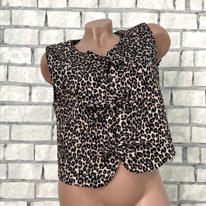 womens leopard print Vest L tie waistcoat Sleeveless Jacket Sister gift party vest festival vest leopard top tie vest animal print