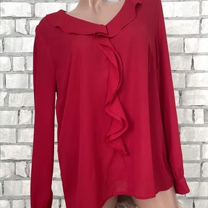 womens casual blouse XL long sleeve blouse Elegant blouse sister gift ruffle blouse red blouse office formal business secretary blouse