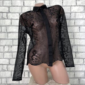 black Lace Blouse M womens blouse Vintage party evening sexy blouse gothic top goth gothic Blouse collared blouse