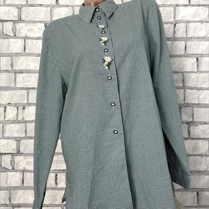 Womens  edelweiss green Gingham Blouse XL festival Octoberfest Blouse Alpine Trachten Folk Gingham bavarian shirt Dirndl Blouse