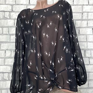 Womens transparent Blouse 2XL  long sleeve blouse dog print blouse elegant casual secretary business evening blouse animal print blouse