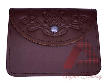 Embossed Leather Kilt Sporran: Scottish Highland Belt Pouch