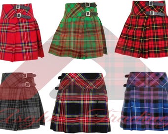 Tartan Mini Skirt: Handmade Pleated Scottish Kilt with Leather Straps