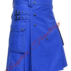 Scottish Men's Blue Cotton Utility kilt - Handmade Tactical Cargo Pockets Kilt - Fashion Utility Kilt Made of 100% Cotton cargo pocket kilts