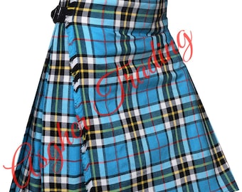 Thompson Dress Blue Tartan Kilt: 16 Oz Acrylic Wool, Traditional Scottish 8 Yard Kilts