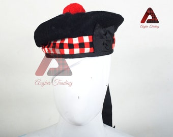 Sombrero escocés Highlander KILT 100% sombrero de lana negro rojo negro y blanco DICED militar Piper tradicional Kilts BALMORAL sombrero gorras celtas