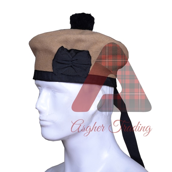 Scottish Balmoral Khaki Wool Cap: Handmade Kilt Hat