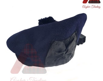 Scottish Highlander Military Piper BALMORAL KILT Hat Bonnet Caps Piper Hat Handmade Traditional 100% Navy Blue Wool Kilts Hat\Cap