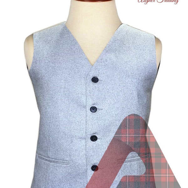 Scottish Kilt Vest\Waistcoat - 100% Real Grey Wool 5 Button Vest -  Wedding Kilt Waistcoat - Premium Quality Handmade Vests  for Men's